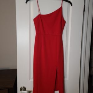 Princess Polly Red Assymetrical Midi Zip Up Dress, Size 6
